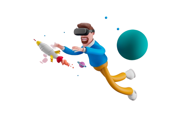 Flintech Software soloution Illustration of a person with a rocket, symbolizing innovation